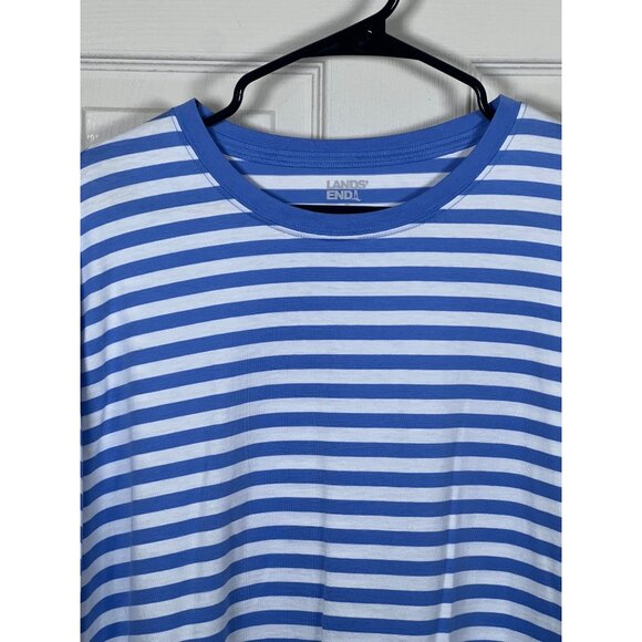 Mens XL Lands End Blue & White Striped Crewneck Short Sleeve T-Shirt 100% Cotton - Picture 2 of 9